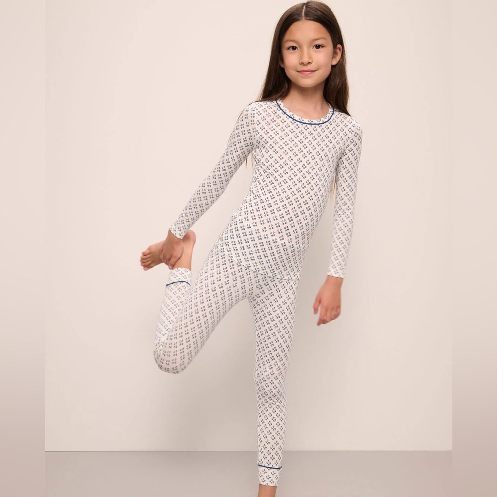 Eberjey Kids Printed TENCEL Modal Unisex Long PJ Set in Batik Size 10